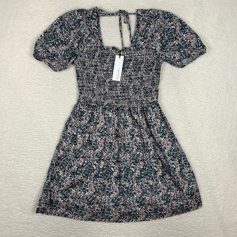 Michael Stars Sz SP Jude Puff Sleeve Smocked Mini Dress Pockets Cottagecore NEW